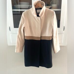 Loro Piana Fleurette Wool Colorblock Button Front Coat Tan Black Size 8P